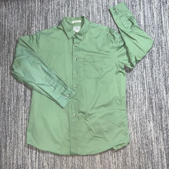 Vintage Y2K L.L. Bean Men's Large Wrinkle Resistant Green Long Sleeve Dress Shir - Picture 1 of 5
